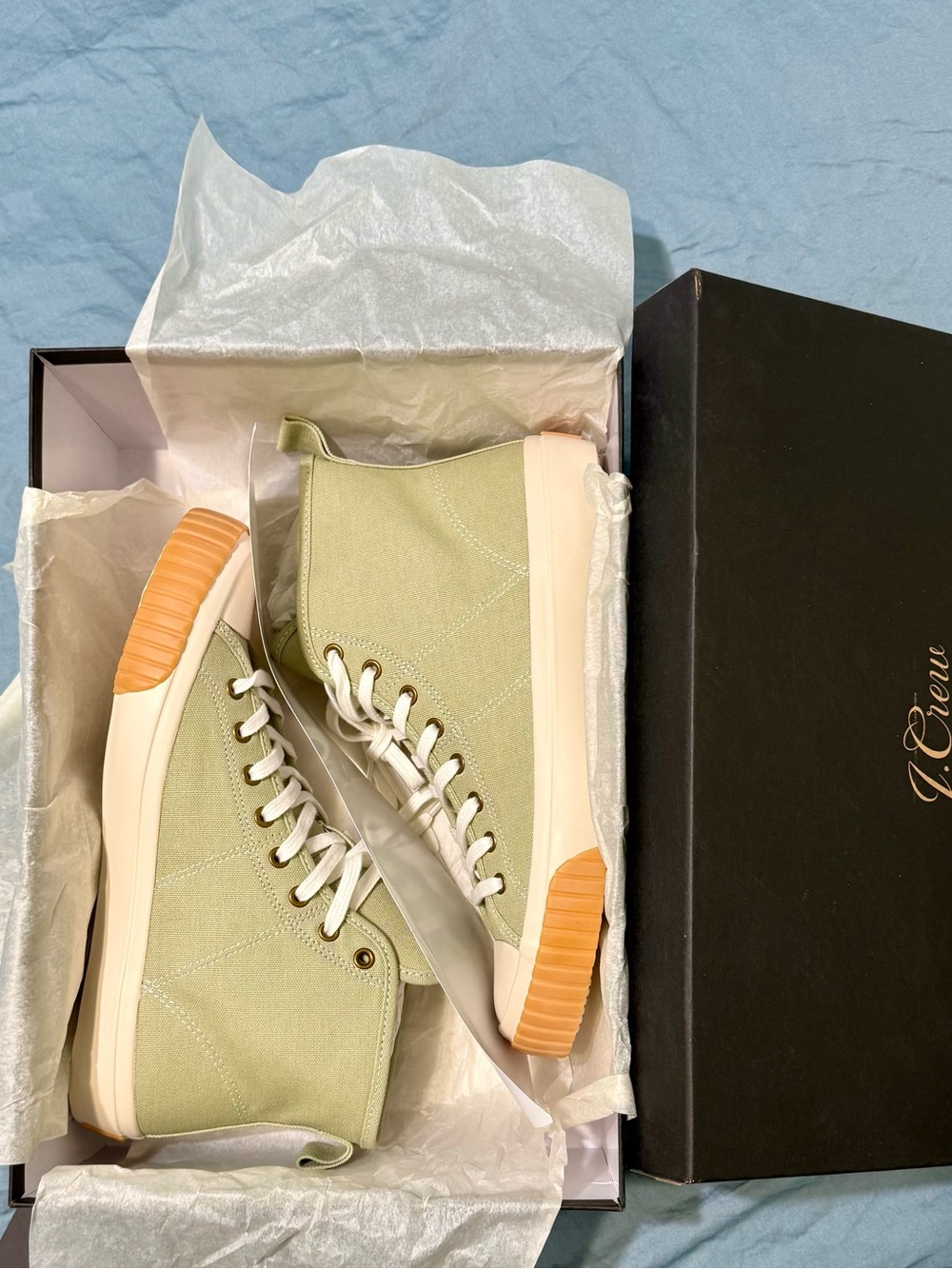 J. Crew Pistachio Ivory High-Top Canvas Sneakers with Gum Accents